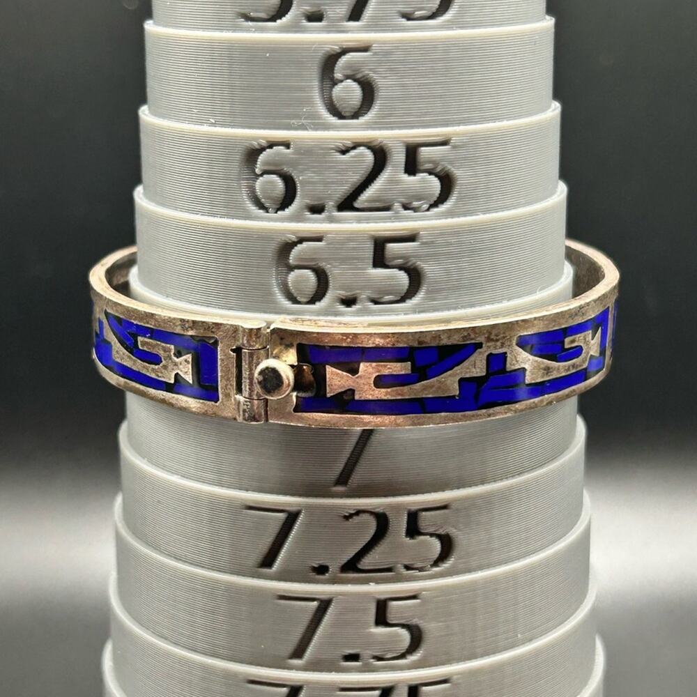 Taxco 925 Sterling Silver inlay hinged bangle bracelet #437 Stunning! - Picture 4 of 12